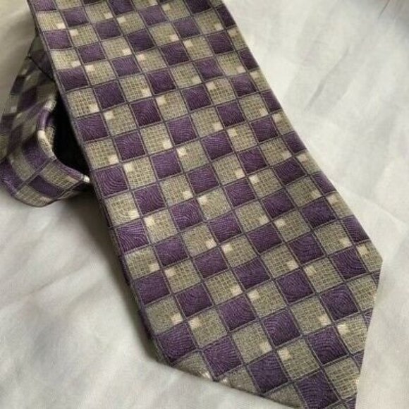 Zianetti Italian Silk Collection Mens Tie Purple Gray Square Fashion Necktie - Picture 3 of 5